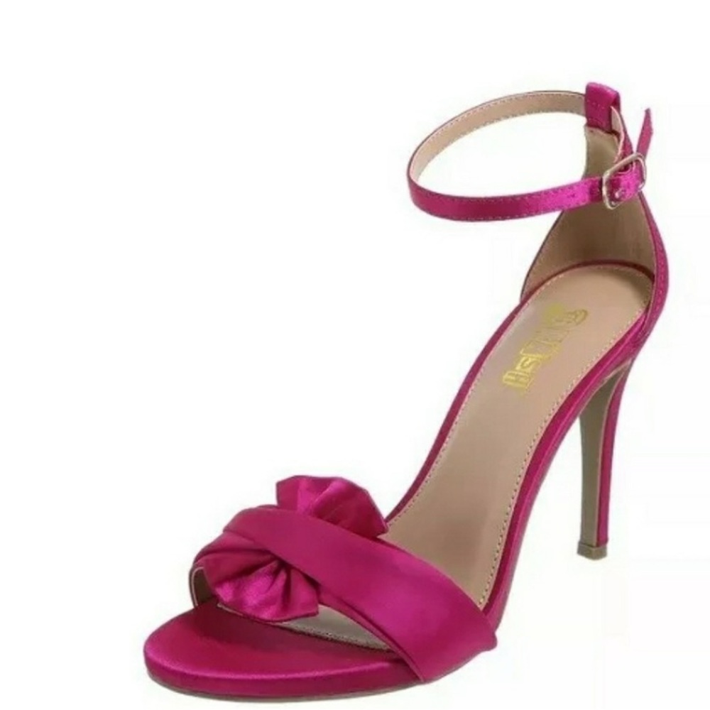 New Brash Fuchsia Pink Satin Bow Pump Ankle Strap Heel Sandal